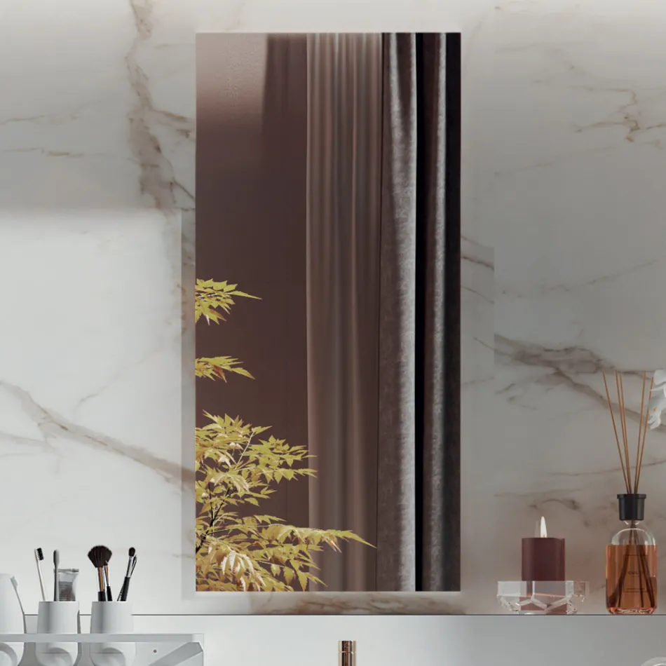 Dvojité složení koupelny s obdélníkovým zrcadlem a umyvadlem Made in Italy - Palom Viadurini