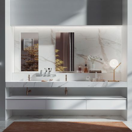 Dvojité složení koupelny s obdélníkovým zrcadlem a umyvadlem Made in Italy - Palom Viadurini