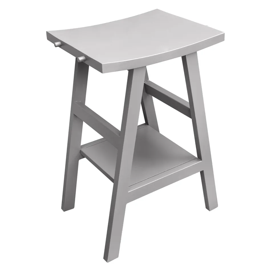 Šedá kompozice koupelny s kulatým zrcadlem a různými doplňky - Maryse Viadurini