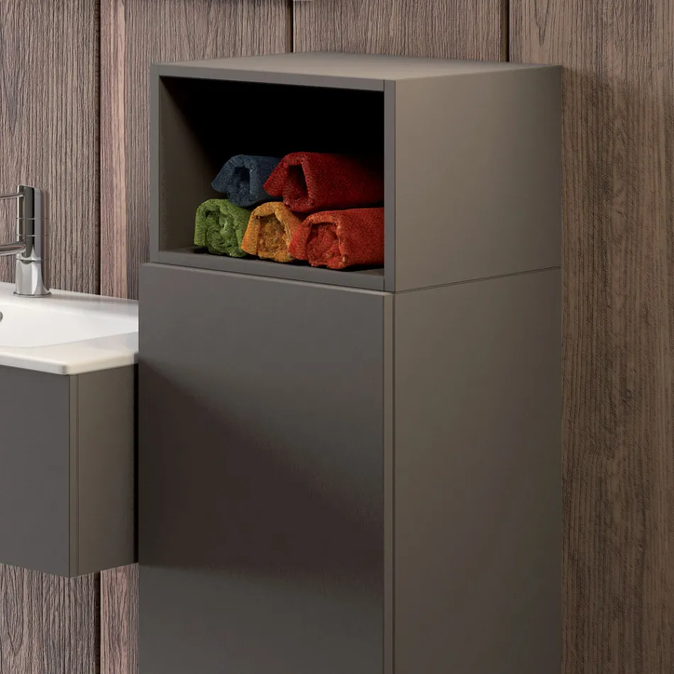 Závěsná koupelnová kompozice v kouřově šedém fenix vyrobeném v Itálii, Neapoli Viadurini