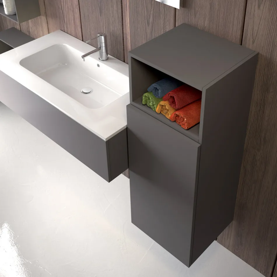 Závěsná koupelnová kompozice v kouřově šedém fenix vyrobeném v Itálii, Neapoli Viadurini