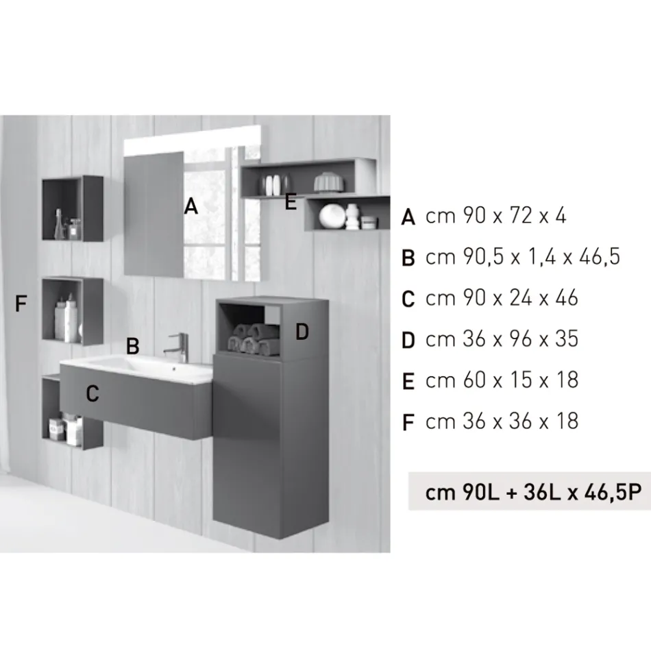 Závěsná koupelnová kompozice v kouřově šedém fenix vyrobeném v Itálii, Neapoli Viadurini