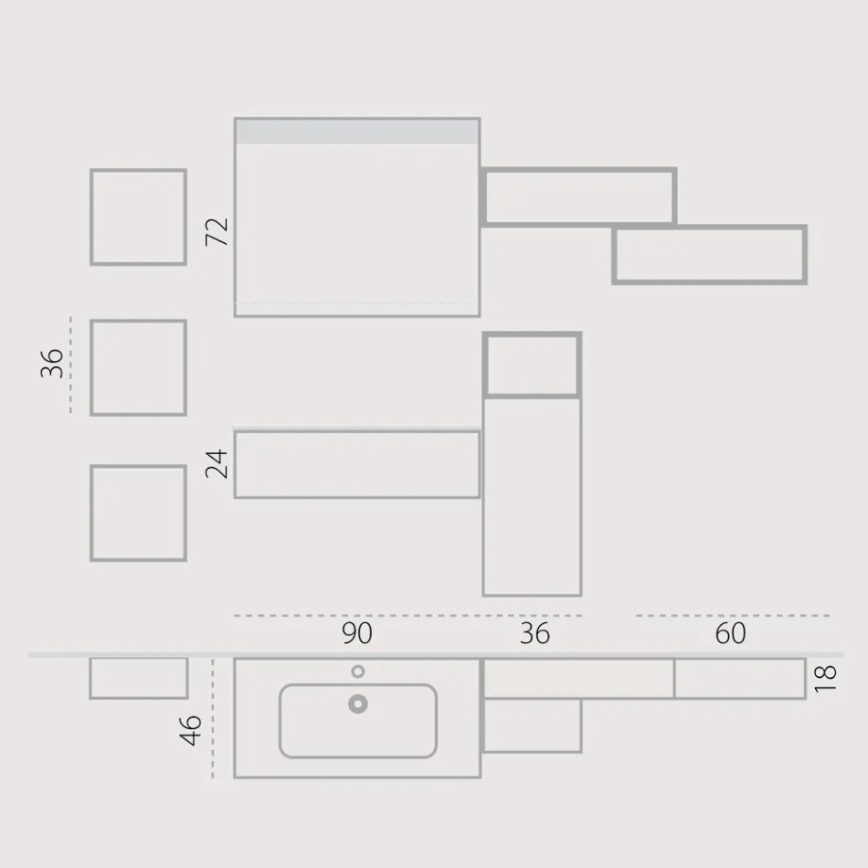 Závěsná koupelnová kompozice v kouřově šedém fenix vyrobeném v Itálii, Neapoli Viadurini