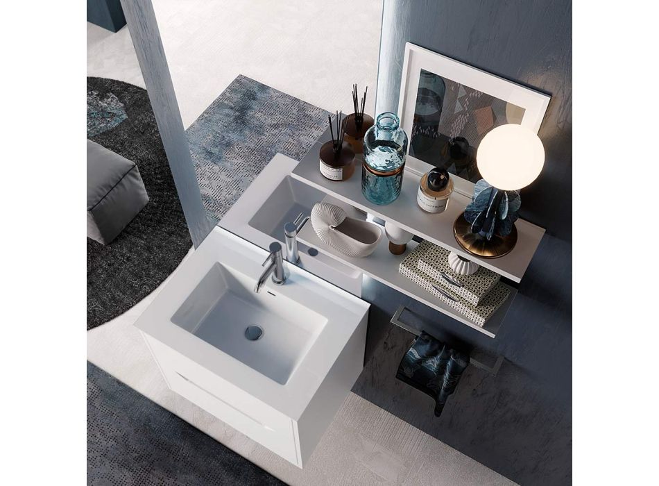 Složení závěsné koupelny, zrcadlo a bílé podstavce Made in Italy - Polsen Viadurini
