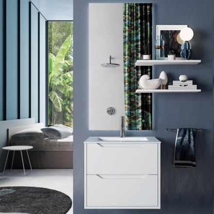 Složení závěsné koupelny, zrcadlo a bílé podstavce Made in Italy - Polsen Viadurini