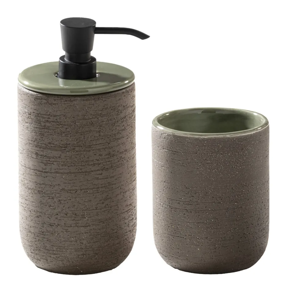 Zelená kompozice koupelny s příslušenstvím a spodní skříňkou - Sylviane Viadurini