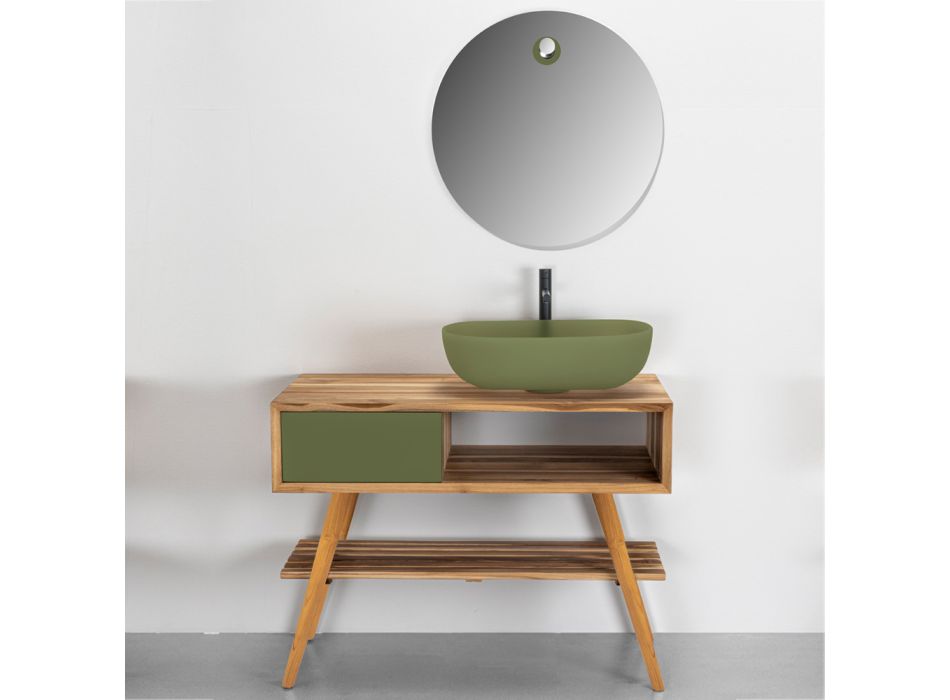 Zelená kompozice koupelny s příslušenstvím a spodní skříňkou - Sylviane Viadurini