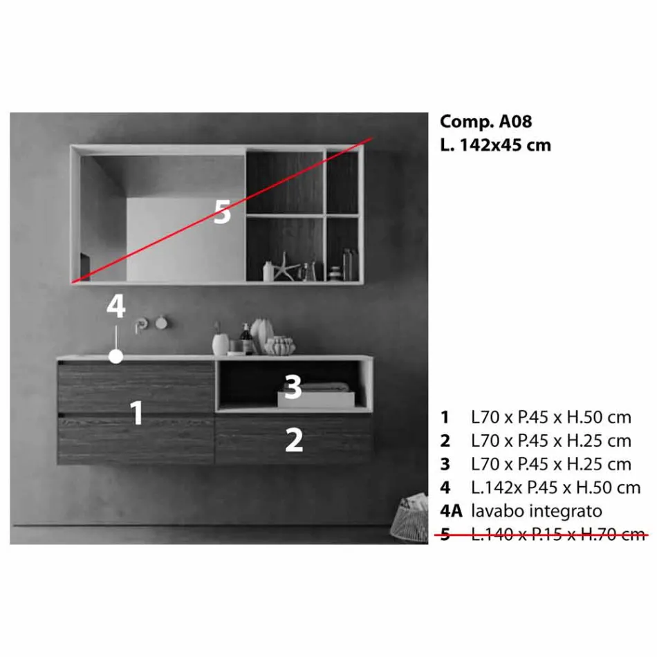 Složení koupelnového nábytku, moderní a zavěšený design vyrobený v Itálii - Callisi8 Viadurini