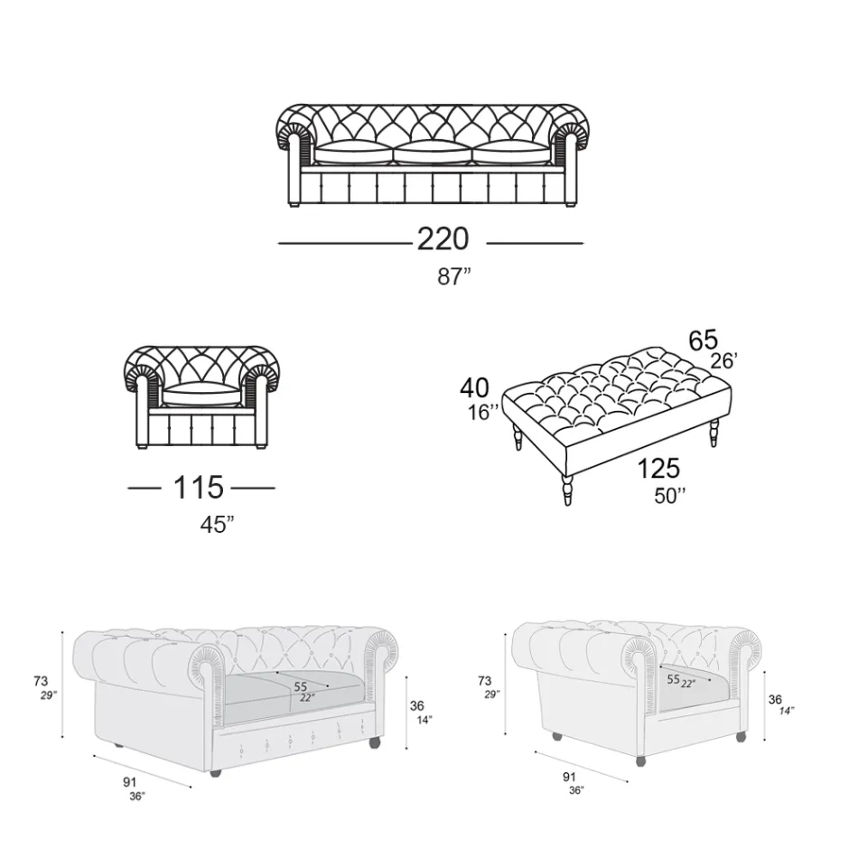 Kompozice obývacího pokoje s pohovkou, křeslem a lavicí Made in Italy - Spassoso Viadurini