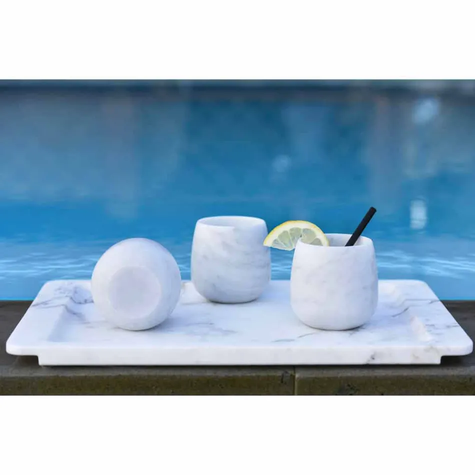 Složení 2 sklenic v bílém mramoru Carrara vyrobené v Itálii - Dolla Viadurini