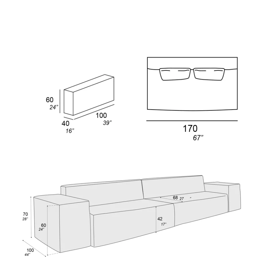 Složení 2 pohovek s opěradlem a 2 područkami - Bizarní Viadurini