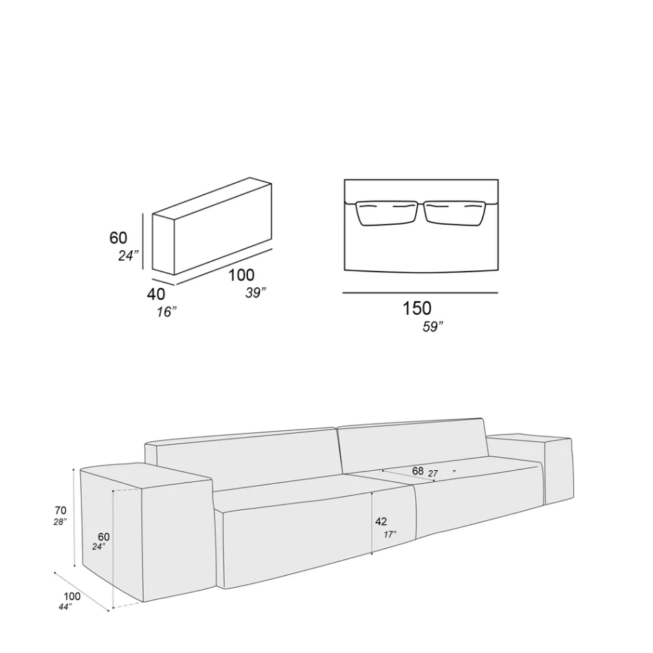 Složení 2 pohovek s opěradlem a 2 područkami - Bizarní Viadurini