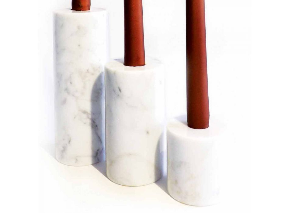 Složení 3 svícnů v bílém mramoru Carrara vyrobené v Itálii - Astol Viadurini