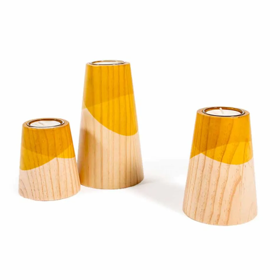 Složení 3 moderních svícnů z masivního borového dřeva - bílé Viadurini