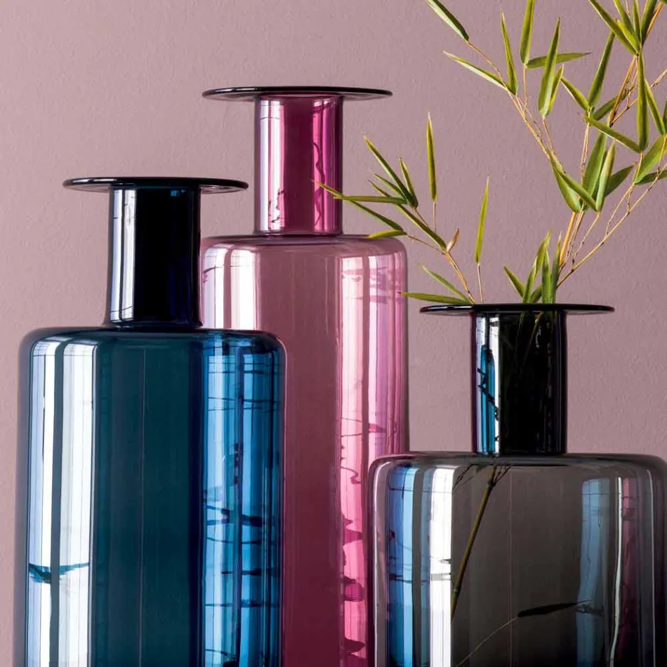 Složení 3 dekorativních váz v kouřovém, modrém a ametystovém skle - nekonečno Viadurini