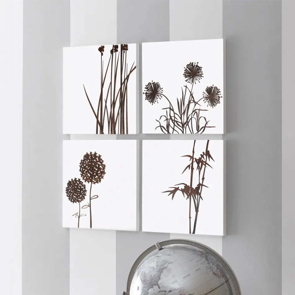 Složení 4 panelů s hortenzií, Allium a Thypha Made in Italy - Výpočet Viadurini