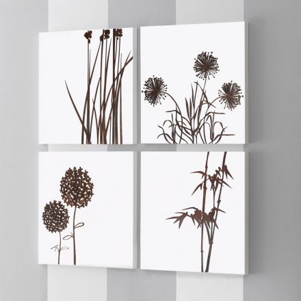 Složení 4 panelů s hortenzií, Allium a Thypha Made in Italy - Výpočet Viadurini
