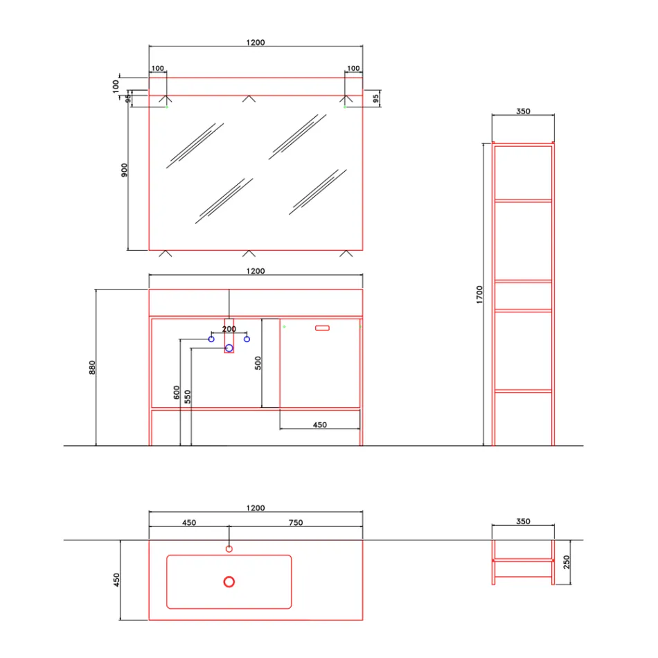 Složení ručně vyráběného nábytku pro moderní designovou koupelnu na zemi - Farart3 Viadurini