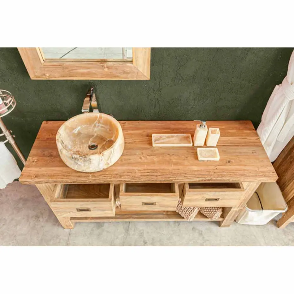 Složení moderního koupelnového nábytku z masivního teakového dřeva - nočník Viadurini