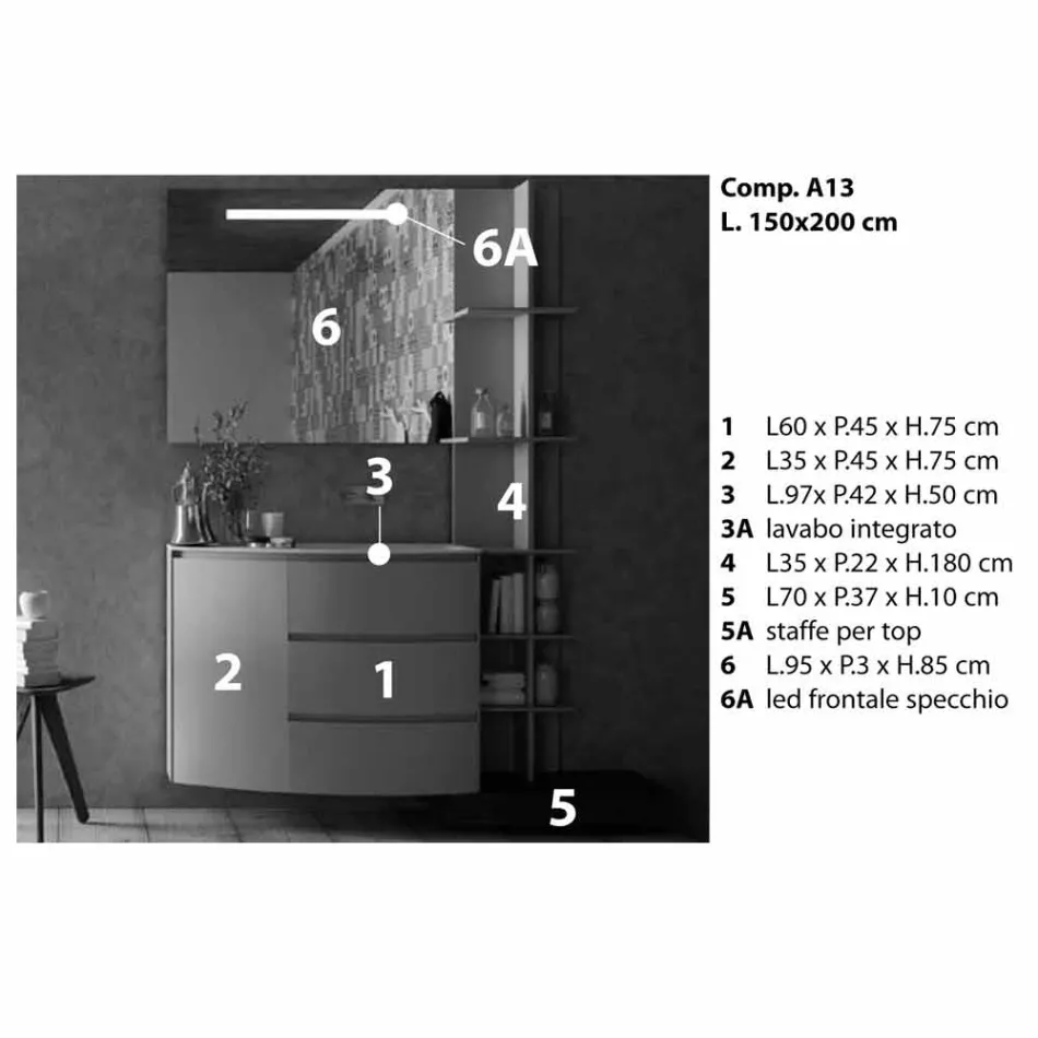 Složení nábytku do koupelny moderního designu - Callisi13 Viadurini