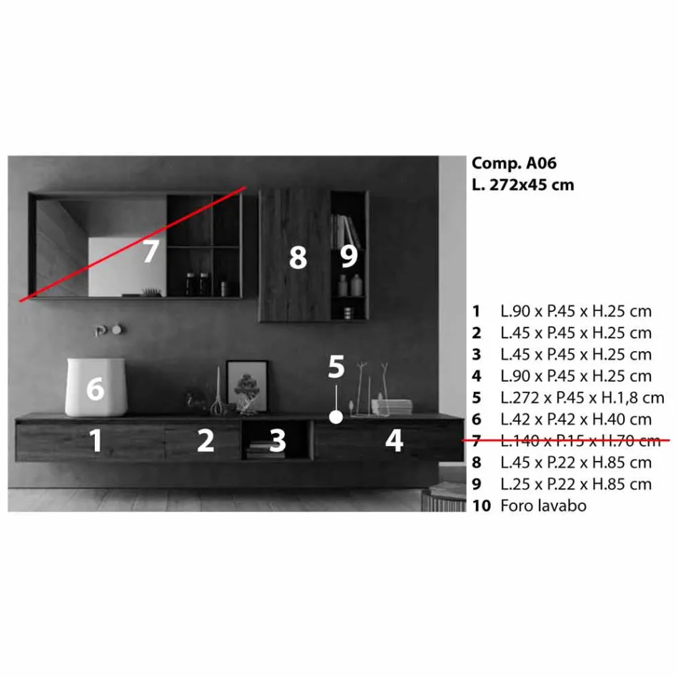 Složení moderního koupelnového nábytku, pozastavený design vyrobený v Itálii - Callisi6 Viadurini