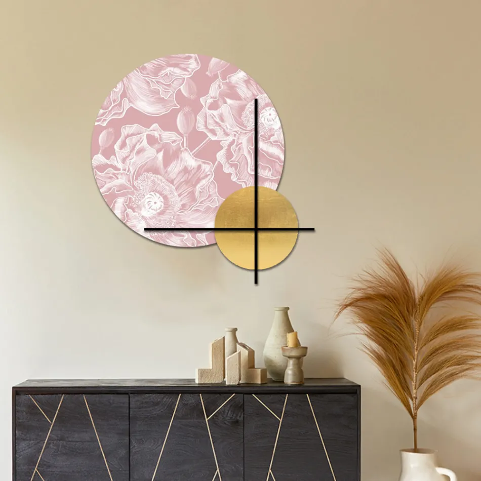 Složení růžových nebo zelených dřevěných panelů s bílými květy Made in Italy - Fidži Viadurini