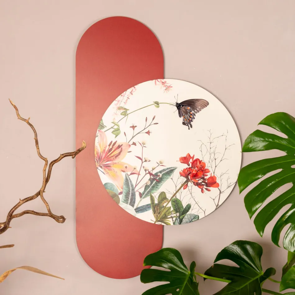 Kompozice dřevěných obrazů s potisky motýlů a květin Made in Italy - Ekvádor Viadurini