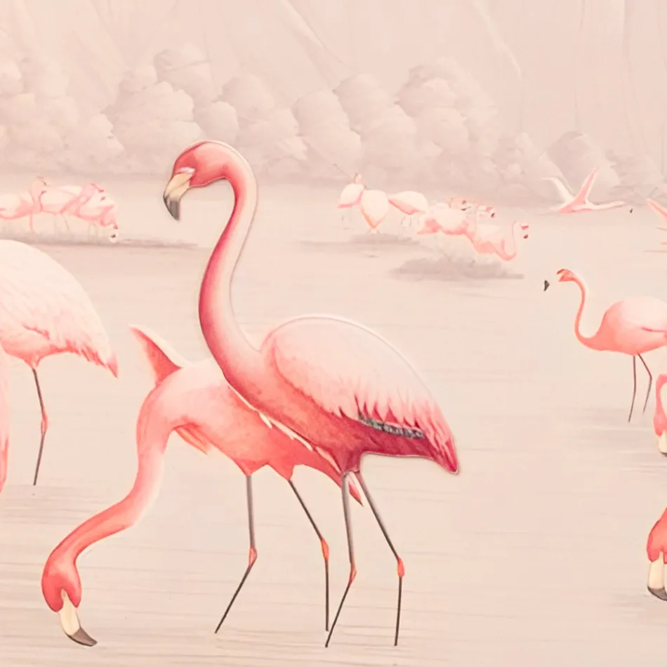 Kompozice dřevěných obrazů s potiskem plameňáků Made in Italy - Bahamy Viadurini