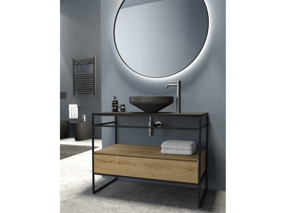Složení koupelnové skříňky s umyvadlem, podstavcem a zrcadlem Made in Italy - Hoscar Viadurini