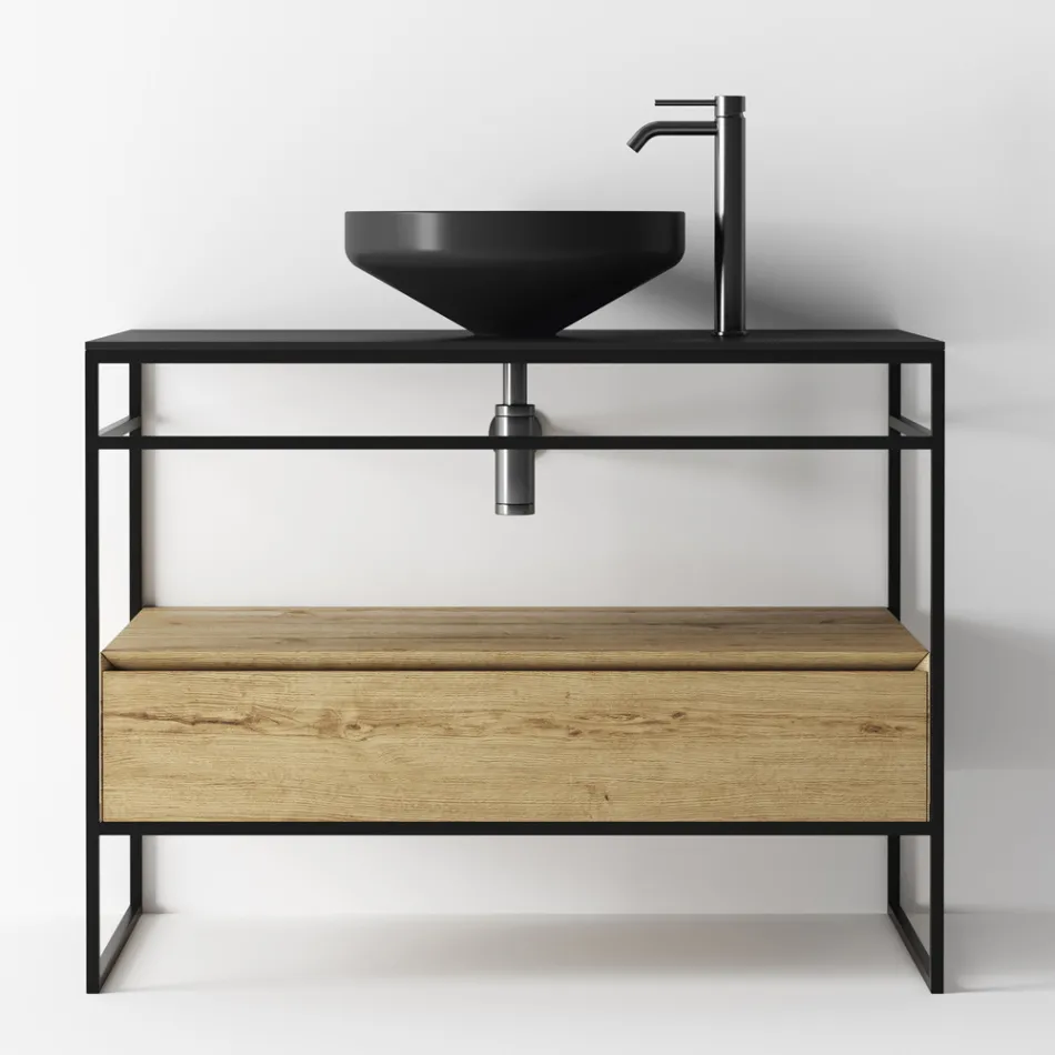 Složení koupelnové skříňky s umyvadlem, podstavcem a zrcadlem Made in Italy - Hoscar Viadurini