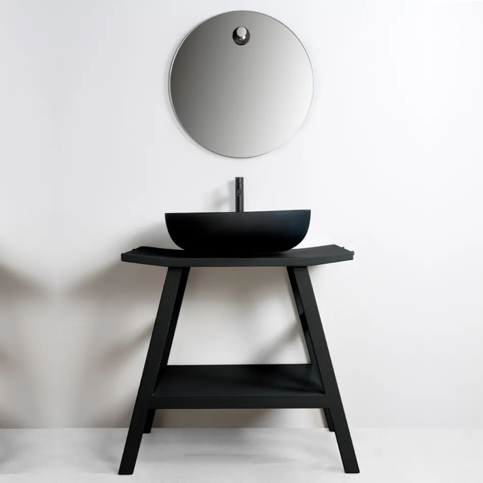 Černá kompozice koupelnové skříňky s velkou policí a doplňky - Patryk Viadurini