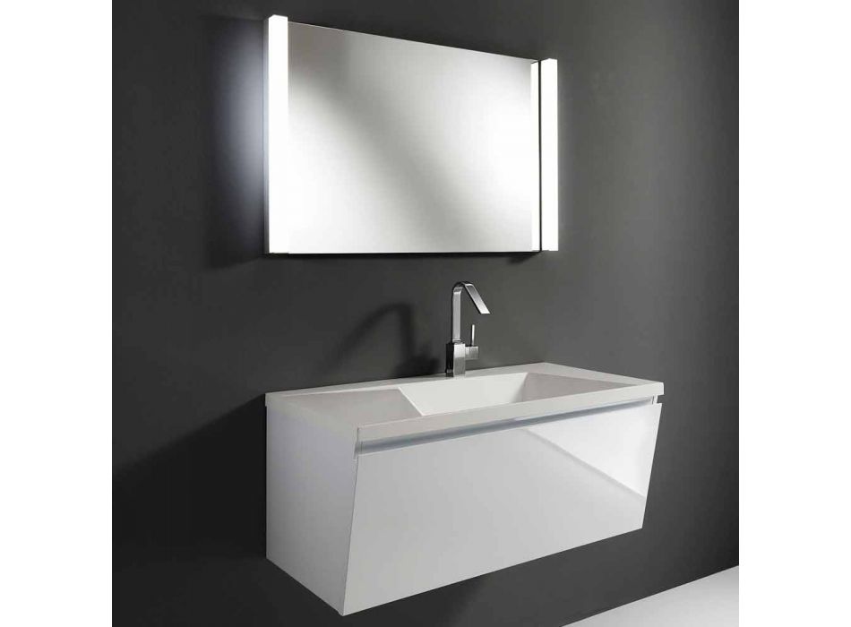 Bílý moderní design pozastavený koupelnový nábytek složení se zrcadlem - Desideria Viadurini