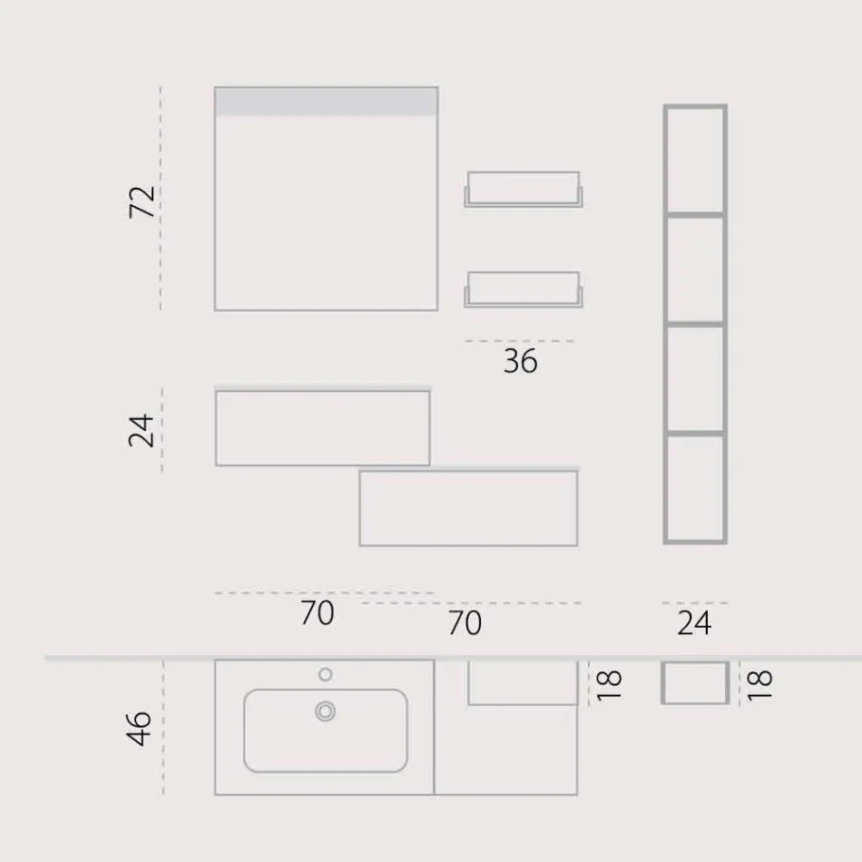 Dřevěný nábytek složený v Itálii forlì závěsné koupelně Viadurini