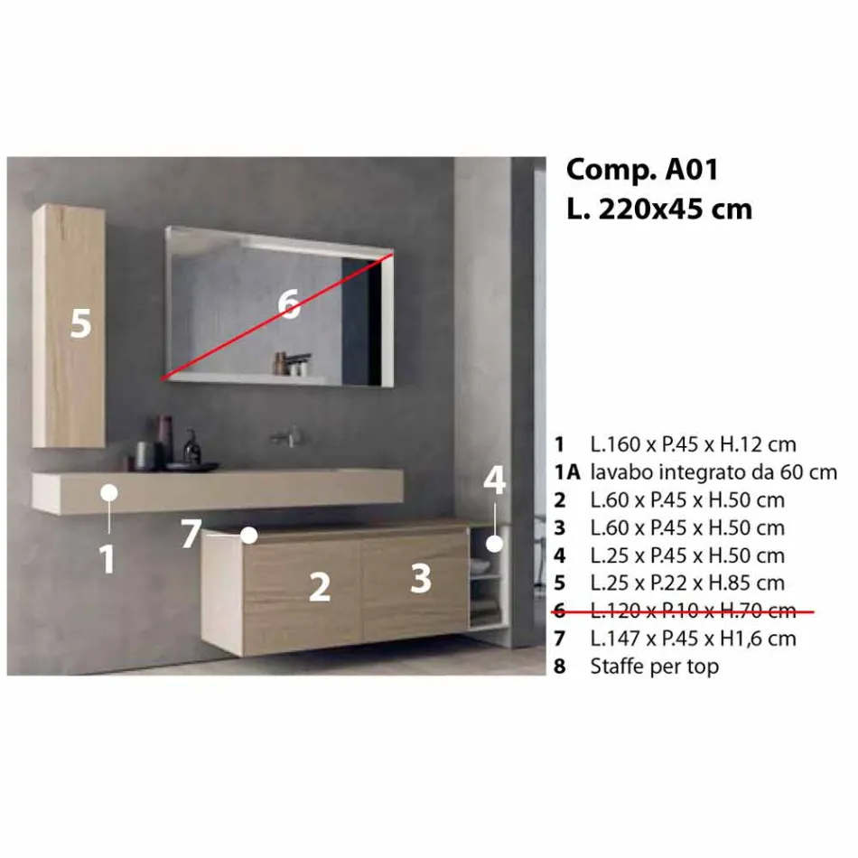 Složení moderního a zavěšeného koupelnového nábytku, design v Itálii - Callisi1 Viadurini