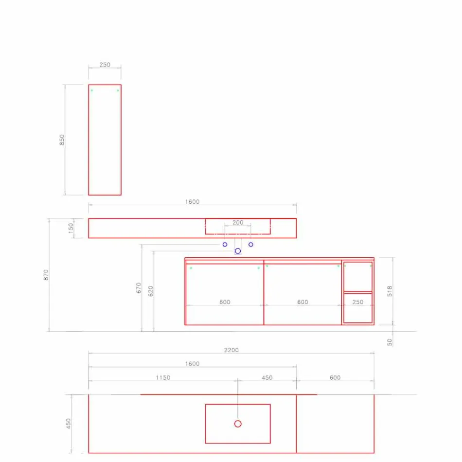 Složení moderního a zavěšeného koupelnového nábytku, design v Itálii - Callisi1 Viadurini