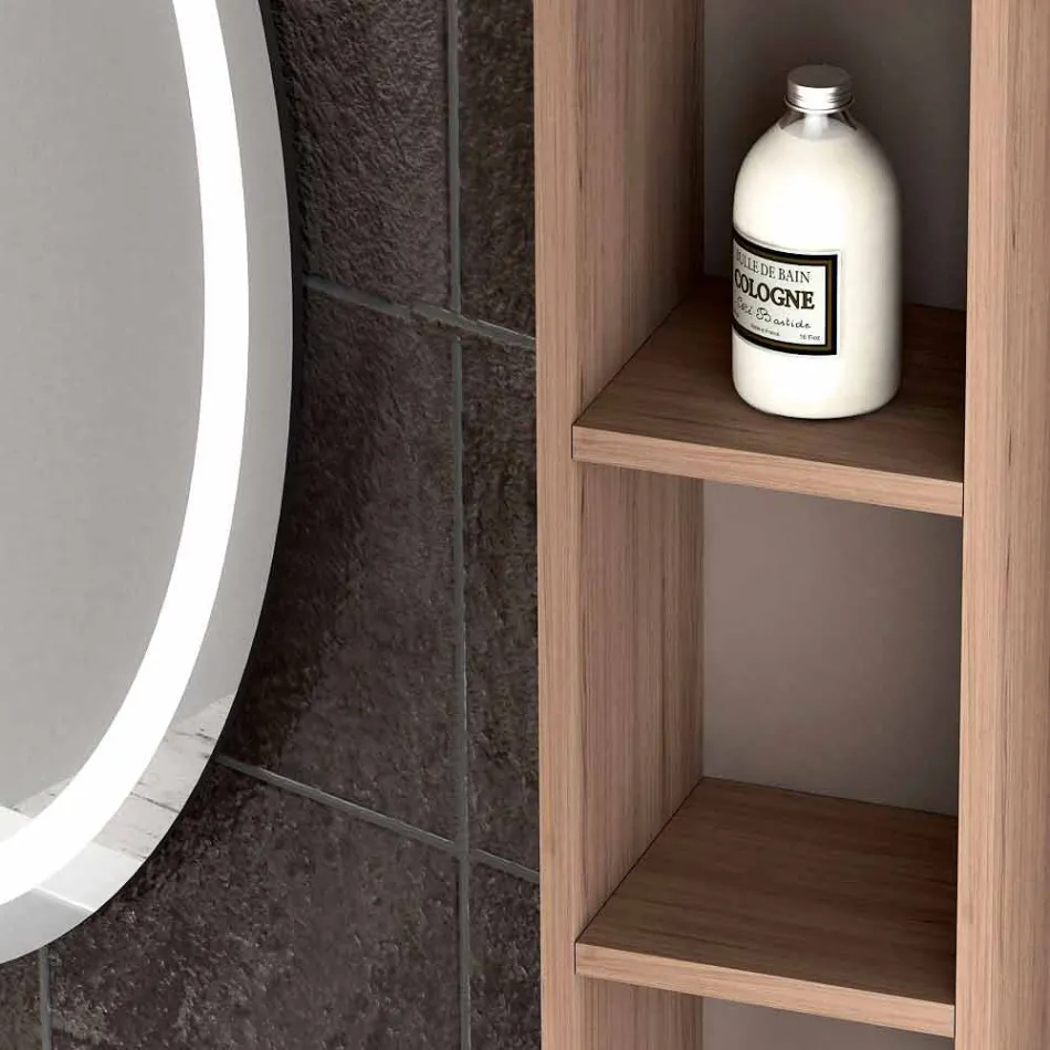 Složení závěsného dřevěného designového koupelnového nábytku z Itálie Genova Viadurini