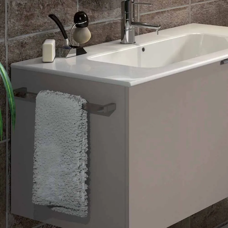 Složení závěsného dřevěného designového koupelnového nábytku z Itálie Genova Viadurini