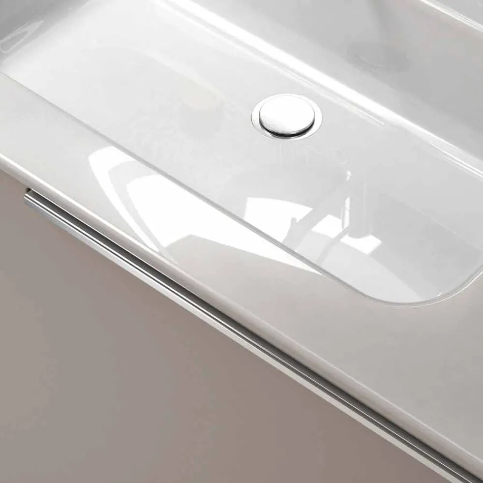 Složení závěsného dřevěného designového koupelnového nábytku z Itálie Genova Viadurini