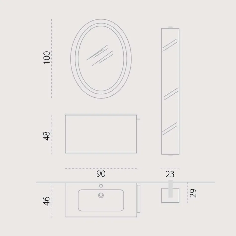 Složení závěsného dřevěného designového koupelnového nábytku z Itálie Genova Viadurini