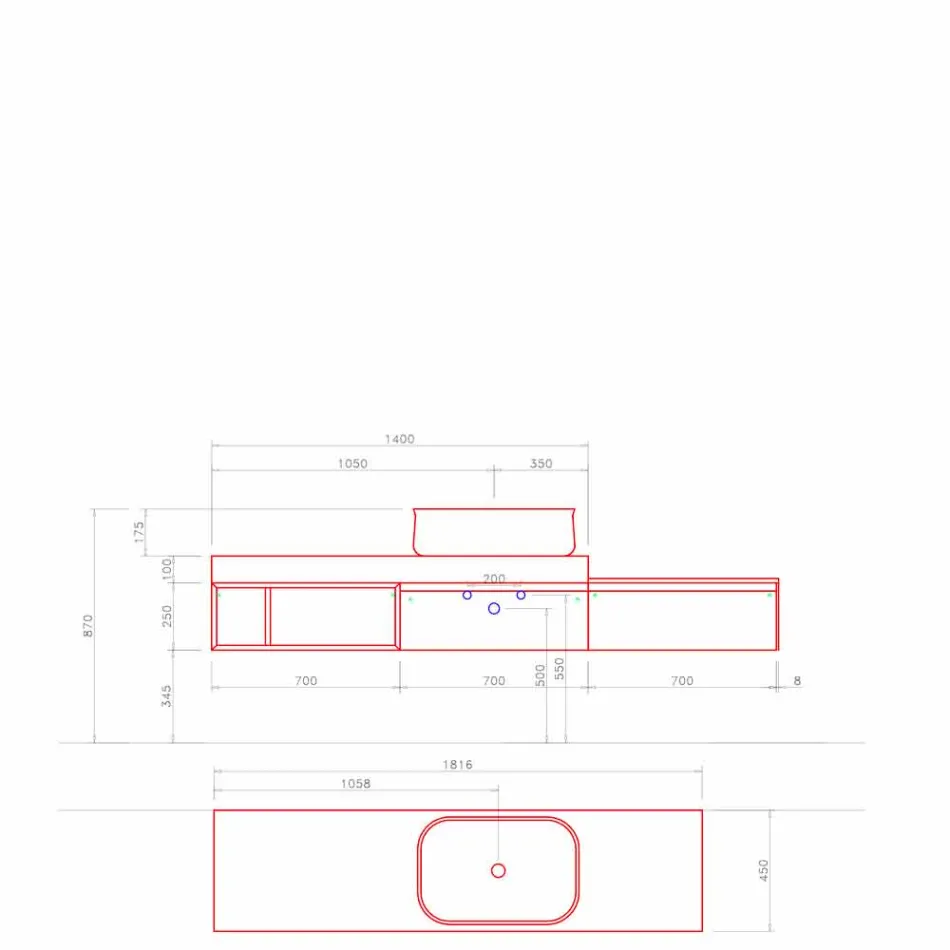 Moderní a pozastavená kompozice designového koupelnového nábytku - Callisi2 Viadurini