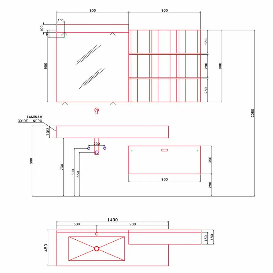 Složení pro závěsnou koupelnu a moderní design vyrobený v Itálii - Farart9 Viadurini