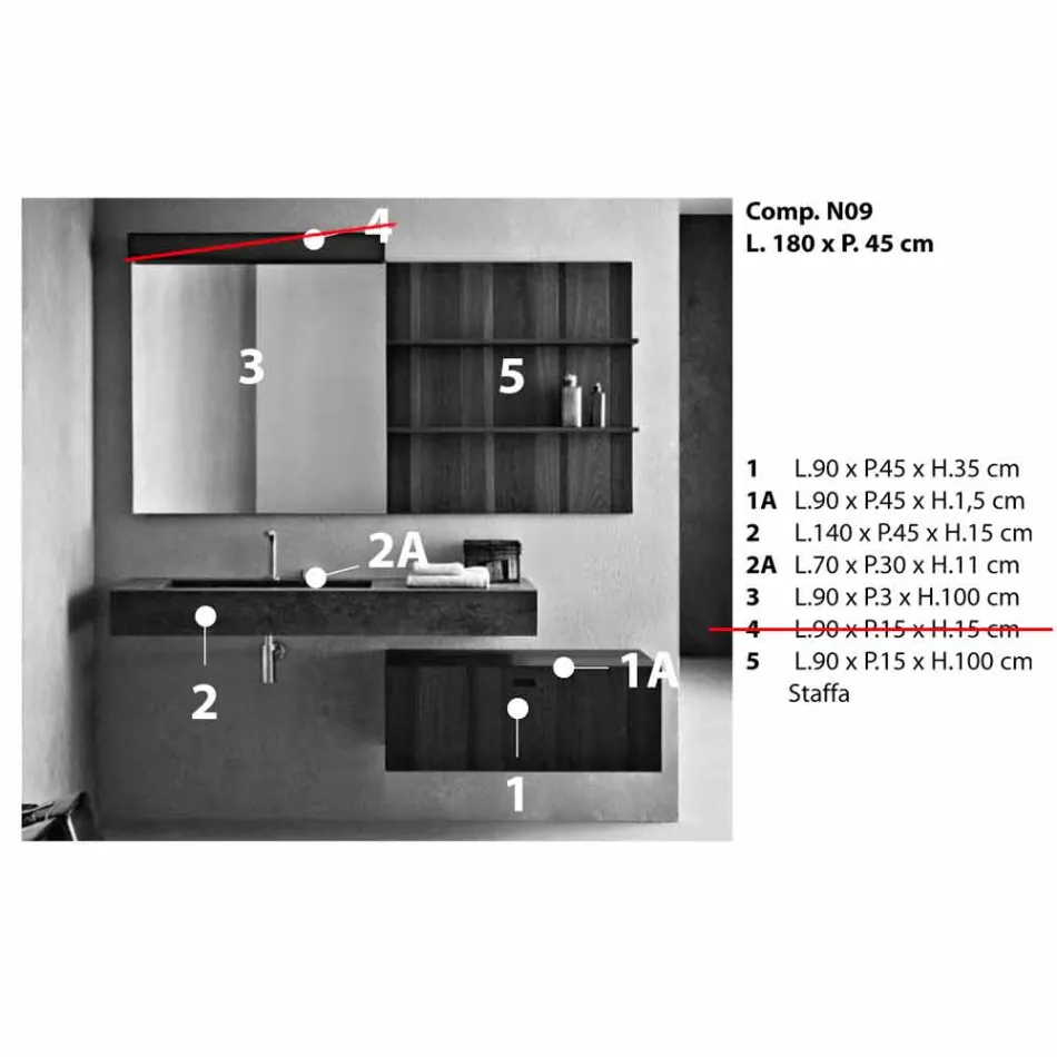 Složení pro závěsnou koupelnu a moderní design vyrobený v Itálii - Farart9 Viadurini