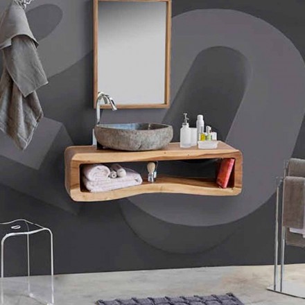 Pozastavená kompozice koupelnového nábytku z moderního teakového dřeva - Kristi Viadurini