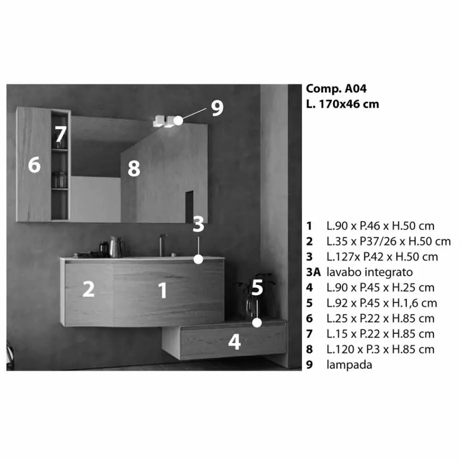 Závěsná a moderní kompozice pro koupelnu, design Made in Italy - Callisi4 Viadurini
