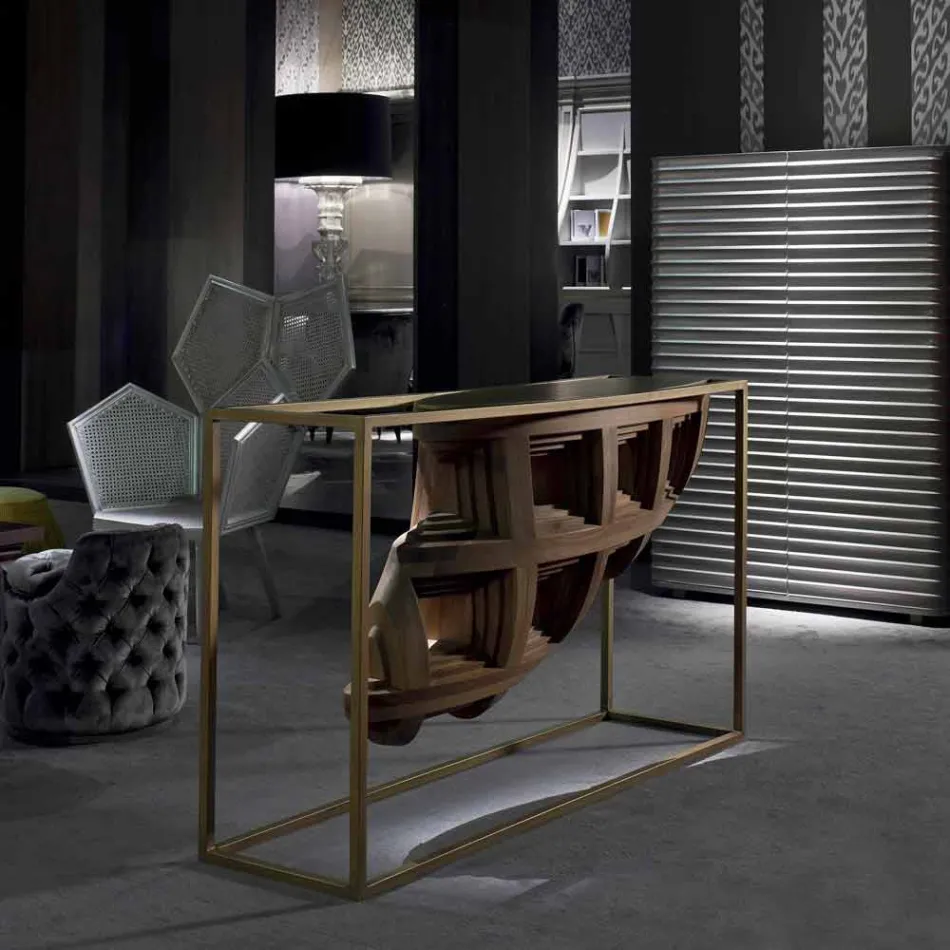 Konzola do dřeva designu luxusního ořechového dřeva a kovu Pardo Viadurini