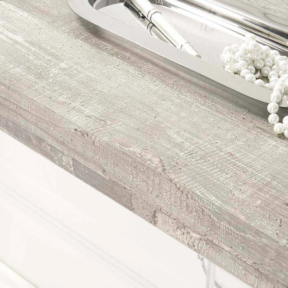 Stěnový konzolový stůl v šedobílém dřevě nebo Corten a plexisklo - Leopardi Viadurini