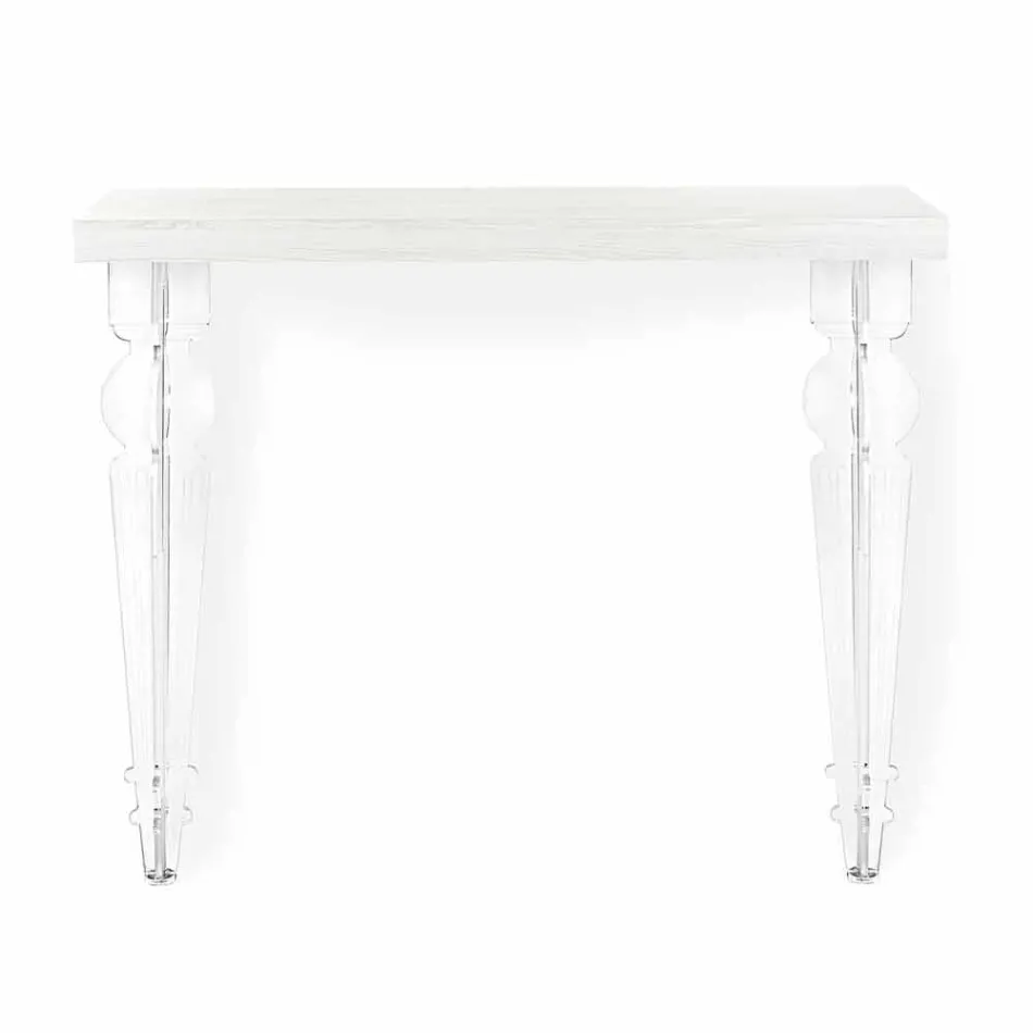 Stěnový konzolový stůl v šedobílém dřevě nebo Corten a plexisklo - Leopardi Viadurini