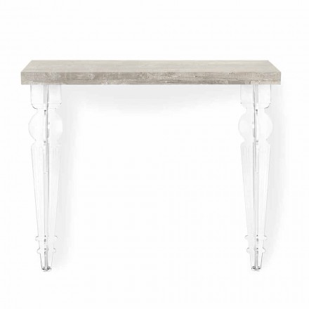 Stěnový konzolový stůl v šedobílém dřevě nebo Corten a plexisklo - Leopardi Viadurini