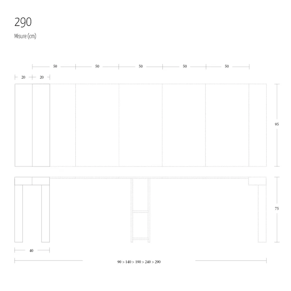 Rozšiřitelná konzole na 290 cm z melaminového dřeva Made in Italy - Paride Viadurini