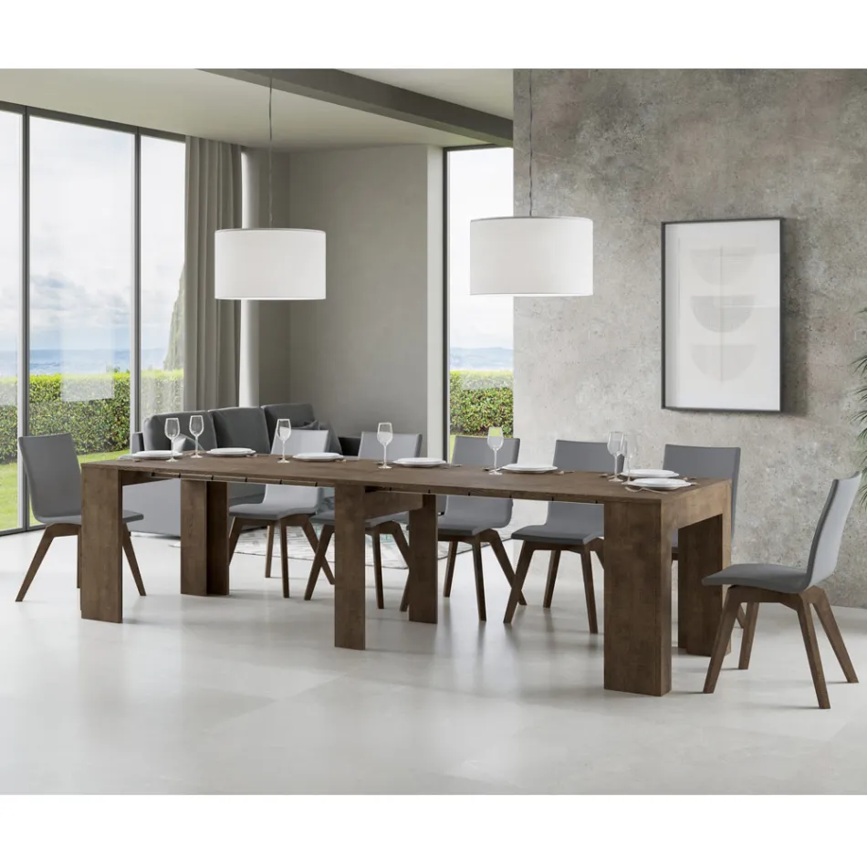 Rozšiřitelná konzole na 307 cm z dřevěných mikročástic Made in Italy - Corona Viadurini